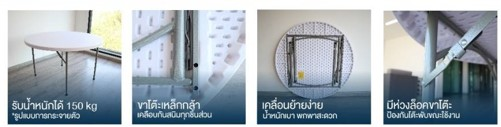 โต๊ะพับหน้าพลาสติกกลม HDPE สีขาว